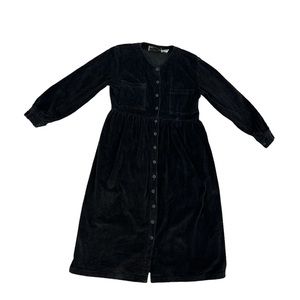 PASSPORTS of Pier I Imports Vintage Black Velvet Button Up midi Dress Small